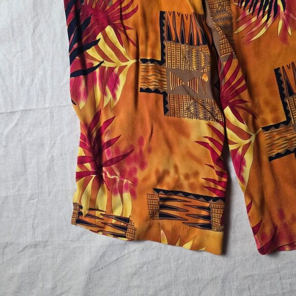 Clio Women's High-Rise Cropped Pants | Orange Floral | Size Medium | Linen Blend - Picture 11 of 14